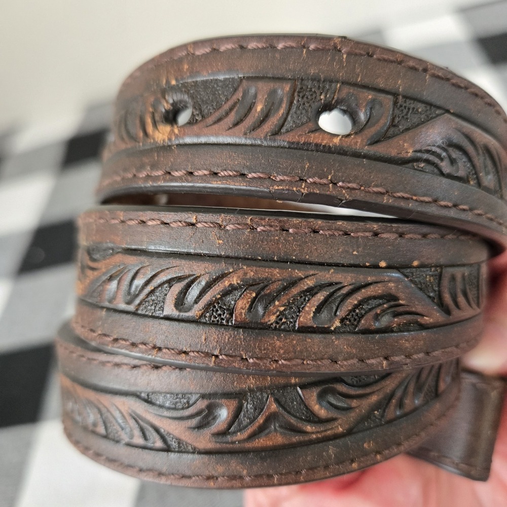 NOCONA  Child / Teen Boy Girl Tooled Leather Belt NO BUCKLE Fits 26" -28"